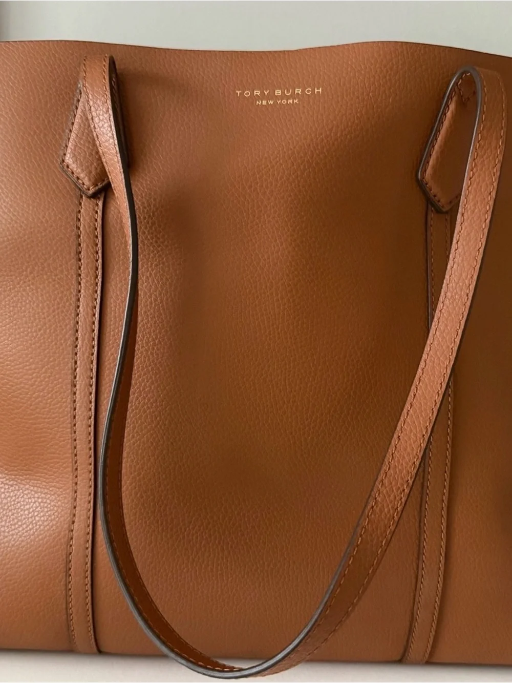 Tory Burch Cognac Leather Tote with Zip Pocket